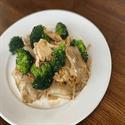 Phad See-Ew wide rice noodles with broccoli and egg